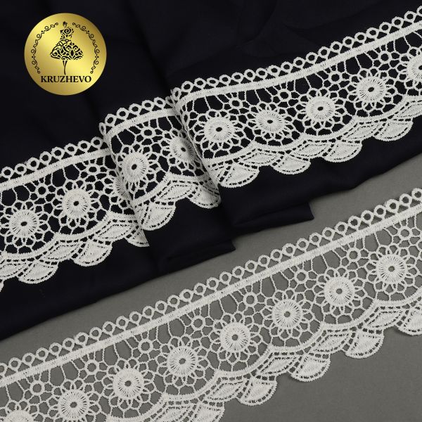 Кружево гипюр (плетёное) матовая нить Kruzhevo 60 мм, TBY.0840, F102 молочный, 13.71м