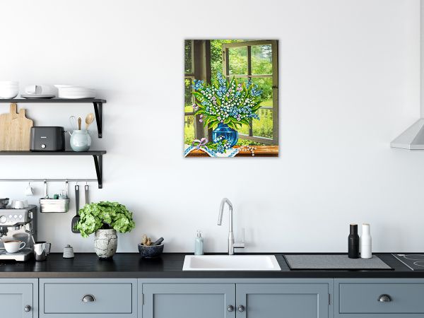 Алмазная (кристальная) мозаика Фрея, на подрамнике Ландыши на окне, 40х50 см