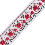 Лента (тесьма) жаккардовая 25.0 мм / 20±1 метров, белый/красный, с19198