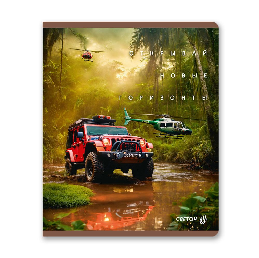 Тетрадь ученическая общая, матовый сплошной лак+запечат.титул лист A5+ 60 л. на скобе 65 г/м², белизна 100 %, 10 шт, клетка, 01123 Микс-Летний день, Светоч Т77