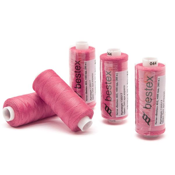 Нитки швейные бытовые Bestex 40/2, 365 м (400 ярд) / 10 кат., 044 кораллово-розовый
