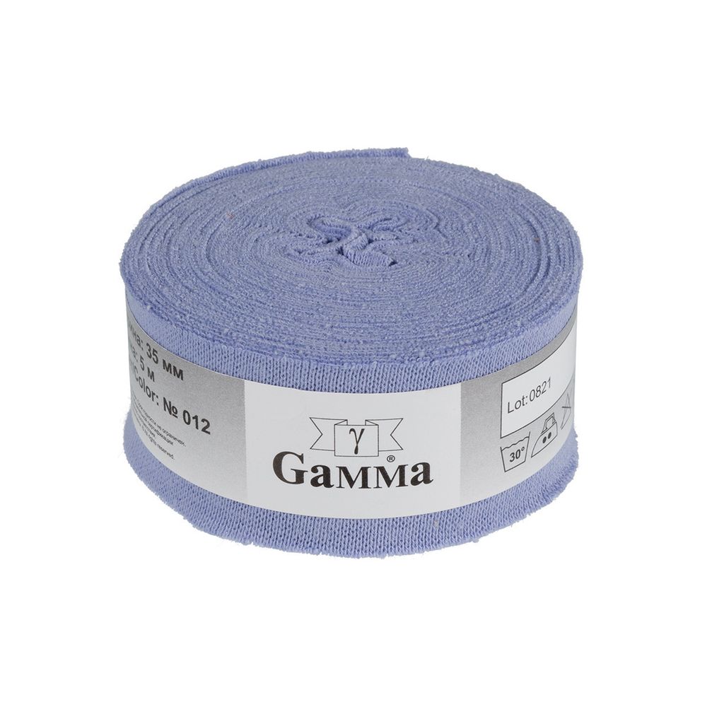 Косая бейка трикотажная 35 мм / 5 шт по 5 метров, (рибана), 012 серо-голубой, Gamma