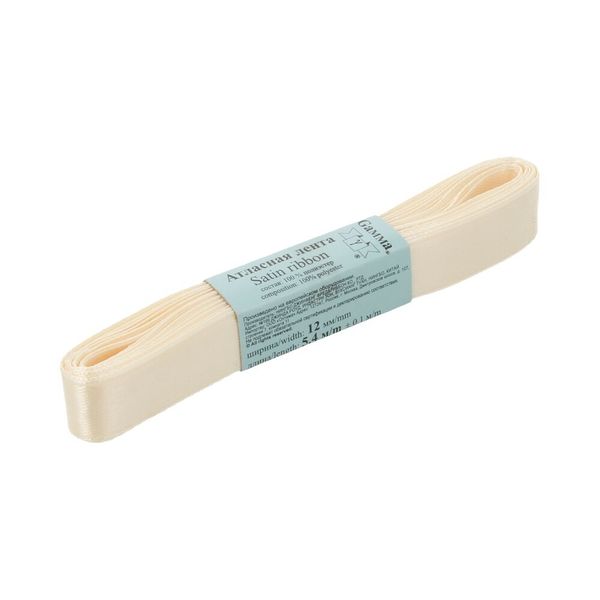 Лента атласная 1-сторонняя 12.0 мм / 10 шт по 5.4 метра, №008 кремовый, Gamma AL-12P