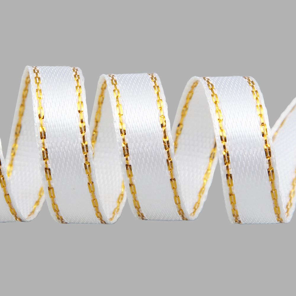 Лента атласная с золотой нитью 6.0 мм / 22.86±1 метров, 001 белый, Globus