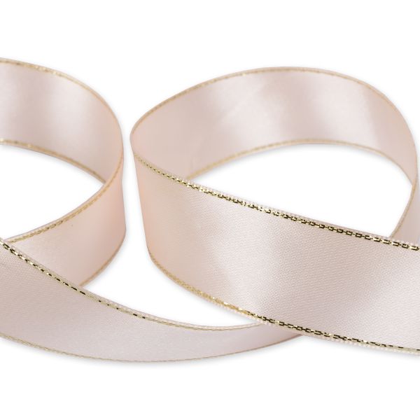 Лента атласная 2-сторонняя с метанитью 25.0 мм / 33±2 метра, №002 бл.розовый/золото, Gamma AL-25M