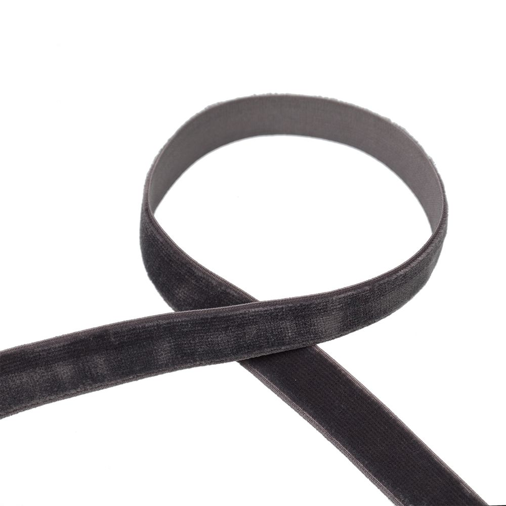 Лента бархатная (тесьма) эластичная 12.0 мм / 16.5±0.5 метра, №602 (18-3906) т.серый, Blitz VRE-12