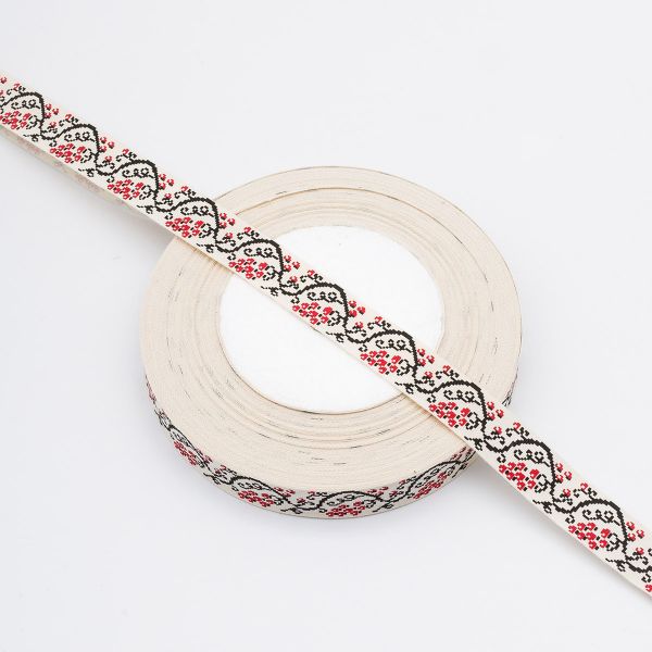 Лента декоративная х/б 15.0 мм / 25±1 метров, ягода красная, 881