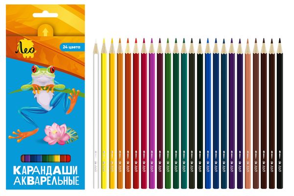 Карандаш акварельный в наборе заточенный 4х24 цв, Лео LBSWP-24
