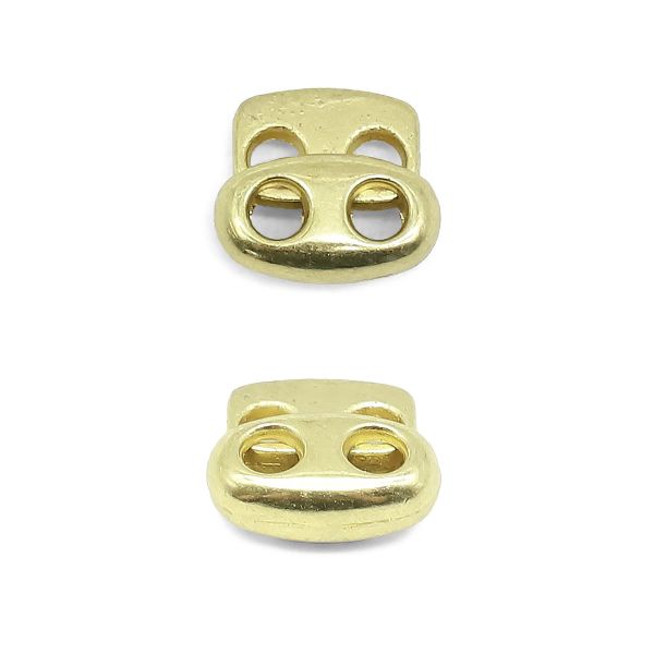 Фиксатор (зажим) для шнура металл плоский, 2 отв., 13х13 мм, (in ⌀3 мм), мет. цв.золото, 10 шт