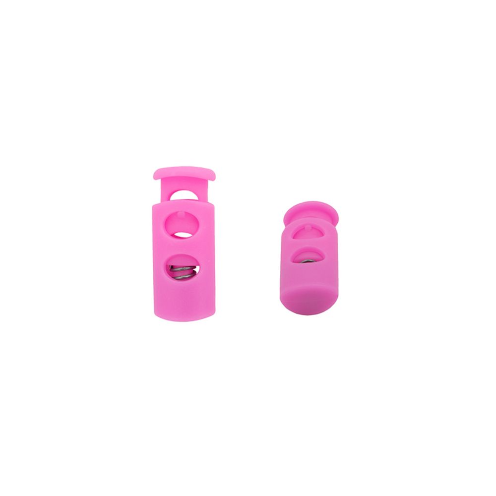 Фиксатор (стоппер-зажим) для шнура, цилиндр 2 отв. ⌀4 мм, 9х22 мм, ПП, розовый, 100 шт