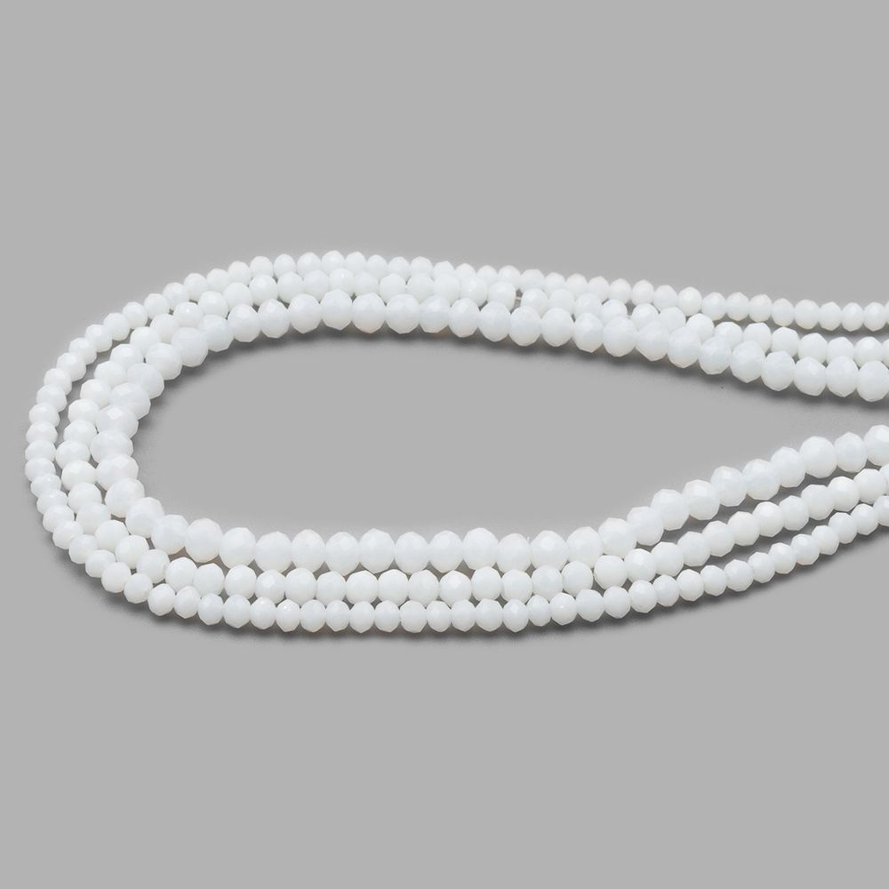 Бусины стекло ⌀2 мм, 3 мм, 4 мм, граненые, рондели, 3 нити по 38±1 см, микс, Astra&Craft, 49 белый