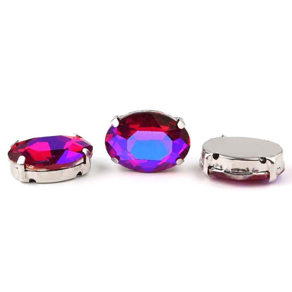 Хрустальные стразы в цапах овальной формы, фуксия 13х18 мм, 3 шт., ОЦ006НН1318