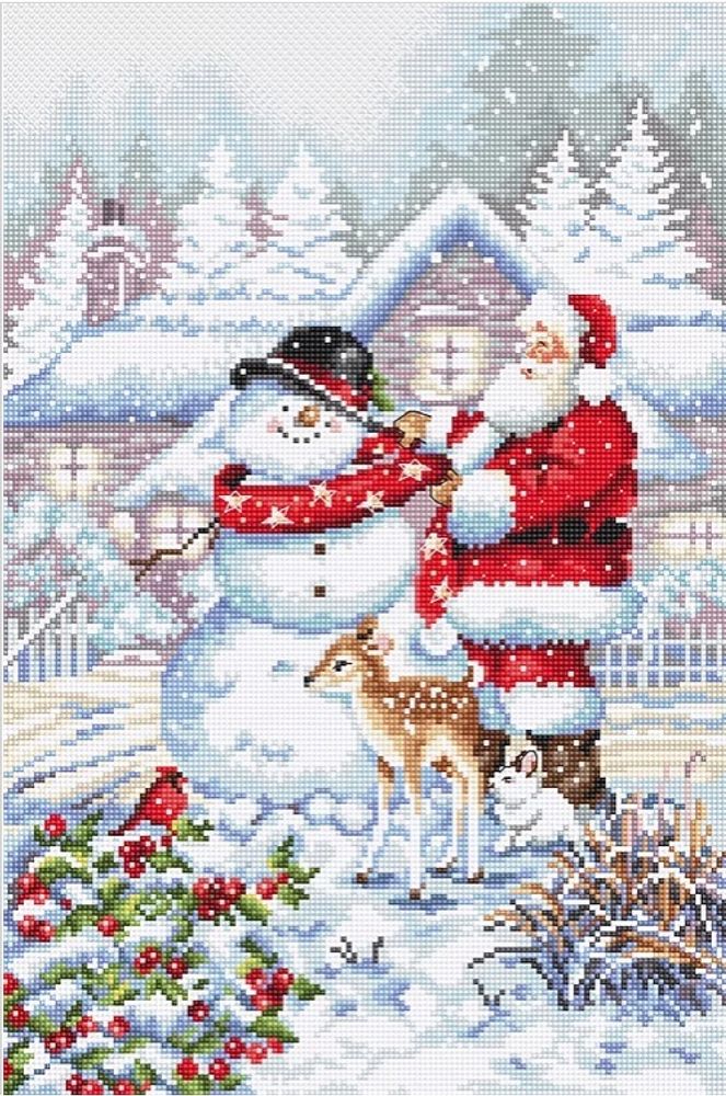 Набор для вышивания нитками LetiStitch, Снеговик и Санта, 33х22 см