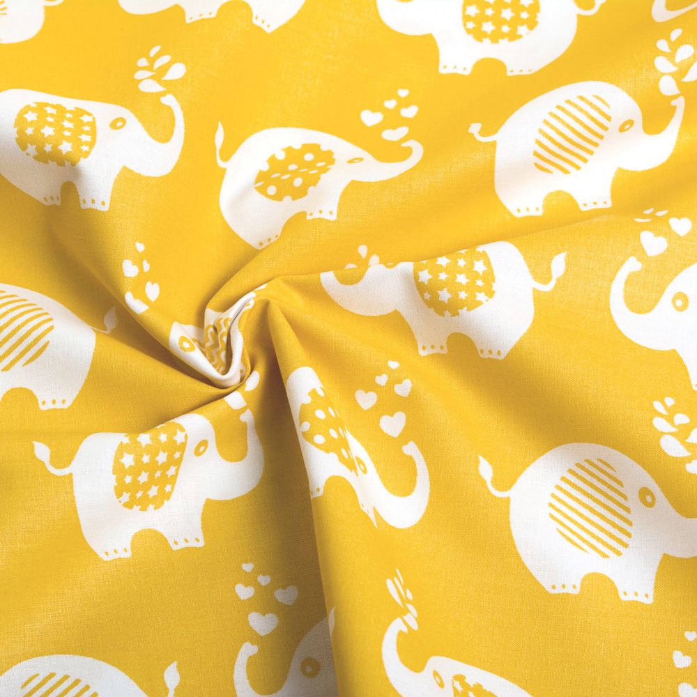 Ранфорс Слоники 130 г/м², шир.240 см, в нарезке, цв. желтый, WH 1855-v08, 10 метров /TOS/