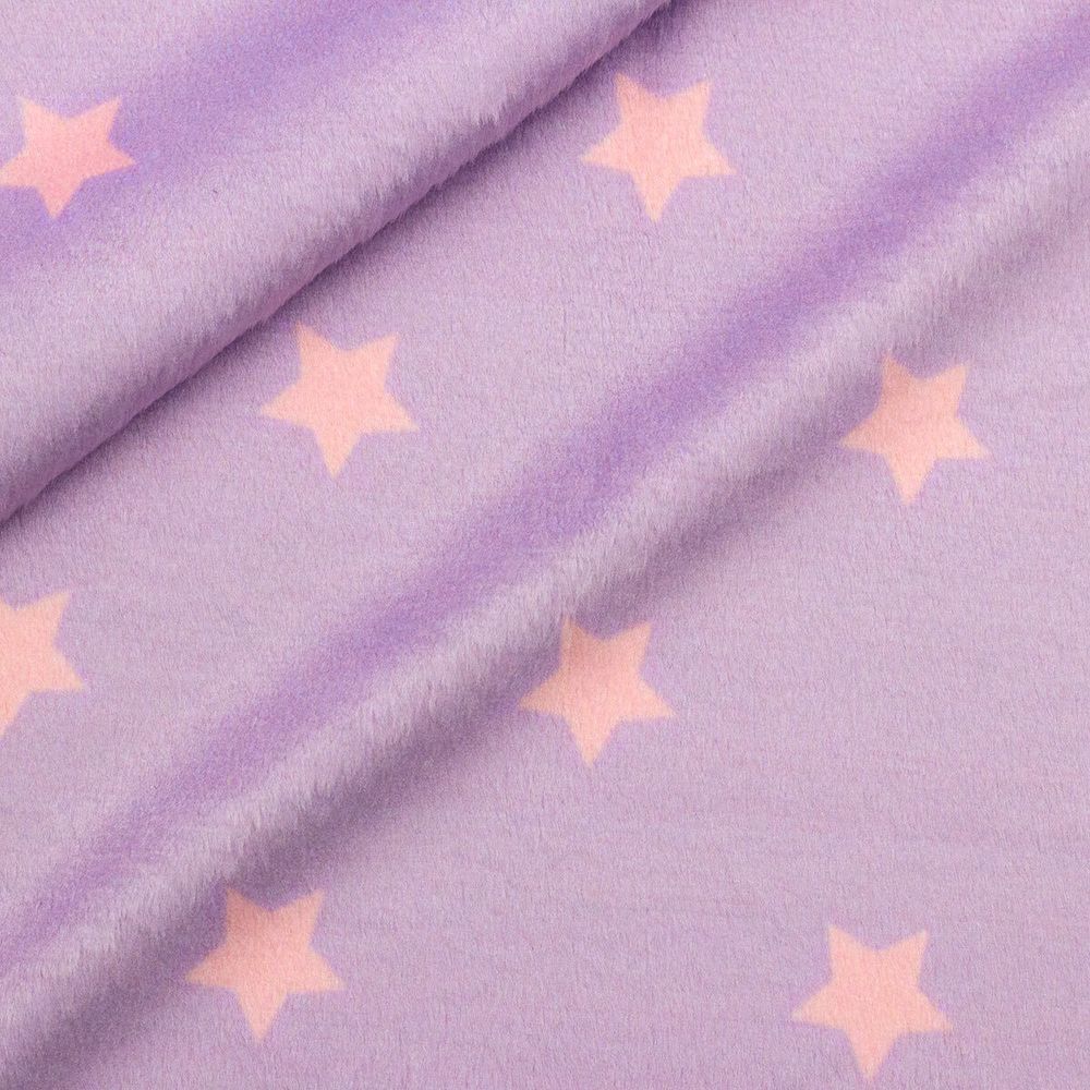 Мех коротковорсовый 3мм с принтом звезды, 47*47см (±2см), 100% п/э (сирень/светло-розовый) 29496