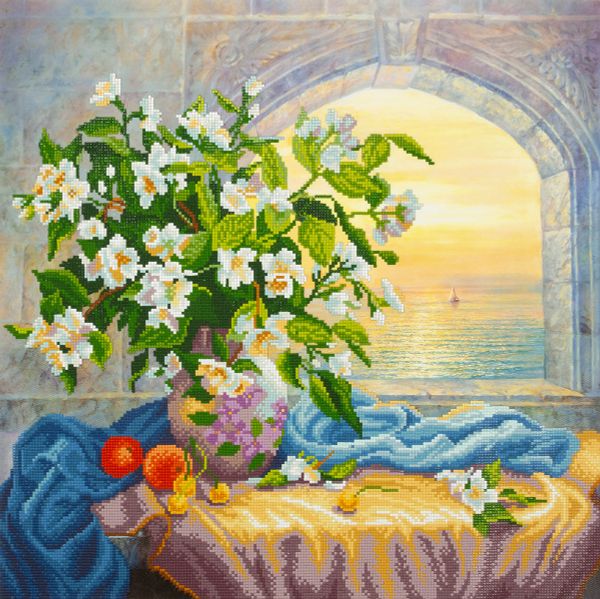 Алмазная (кристальная) мозаика Фрея, Натюрморт с жасмином, 50х50 см