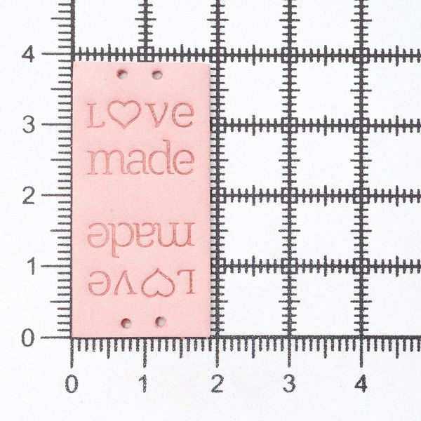 Бирка кожаная с тиснением Love Made 1,9х3,8см, уп.4 шт, розовый