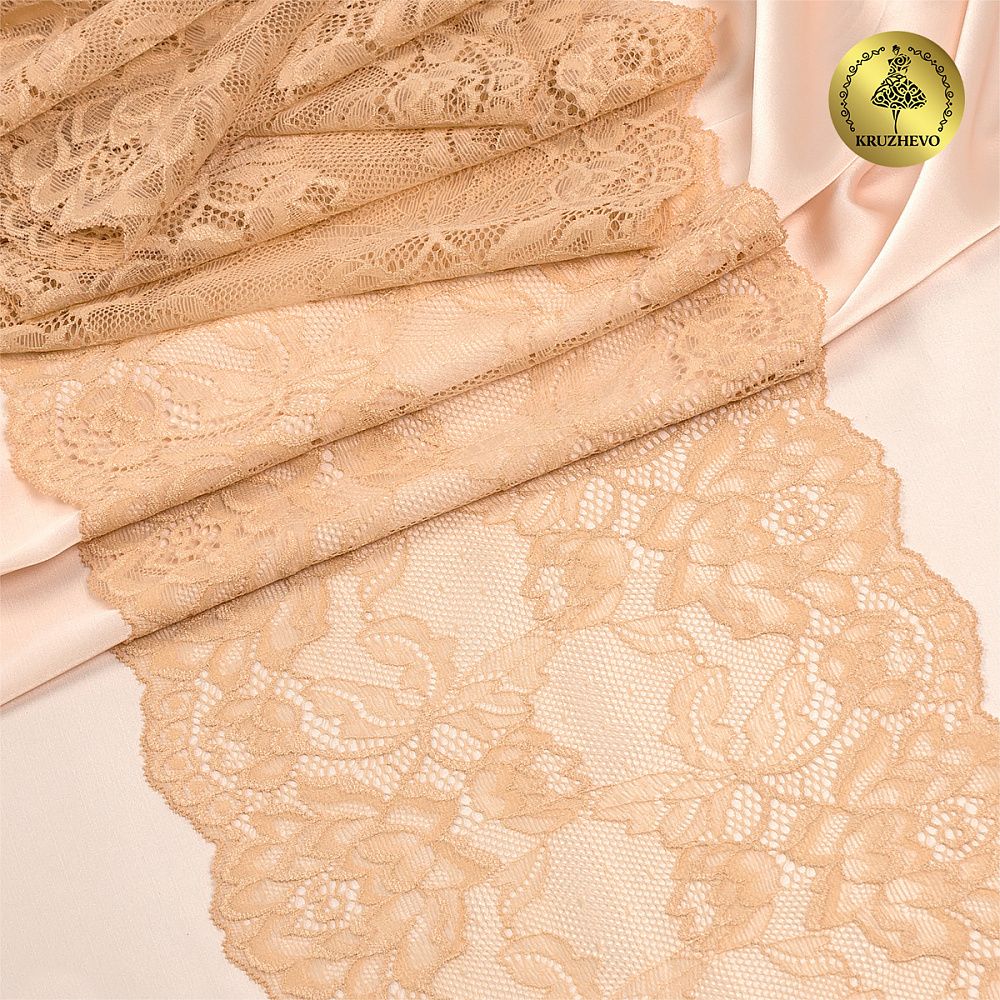 Кружево бельевое эластичное 180 мм / 25 м, цв.S180 бежевый, Kruzhevo