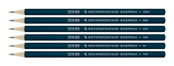 Карандаш чернографитный (набор) Эскиз ассорти 8х6 шт, 10М(10B), 8М(8B), 5М(5B), 3М(3B), М(B), ТМ(HB), ВКФ 6B-1700