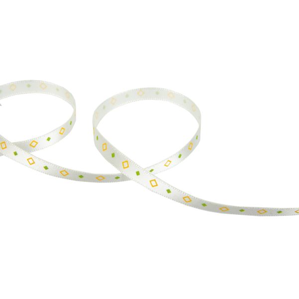 Лента атласная с рисунком _6.0 мм / 22.8 метров, R4/008 ромбики/кремовый, Gamma ALP-062