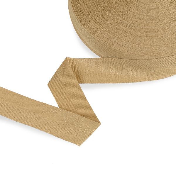 Тесьма (лента) киперная п/э с люрексом 30 мм / 50 метров, бежевый-золотистый/beige-golden, Gamma TPTL-30