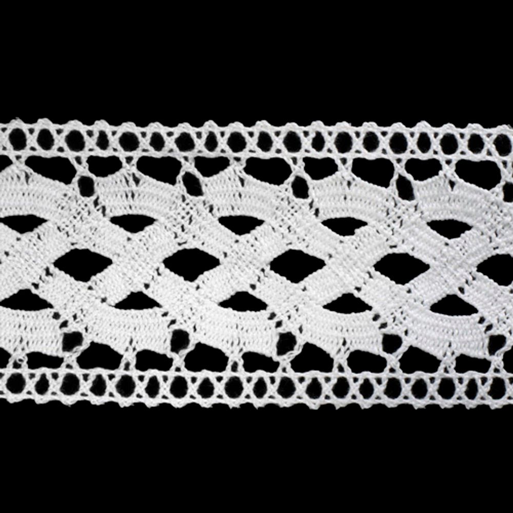 Кружево вязаное (тесьма) 60 мм, 25 м, бел, двухстороннее