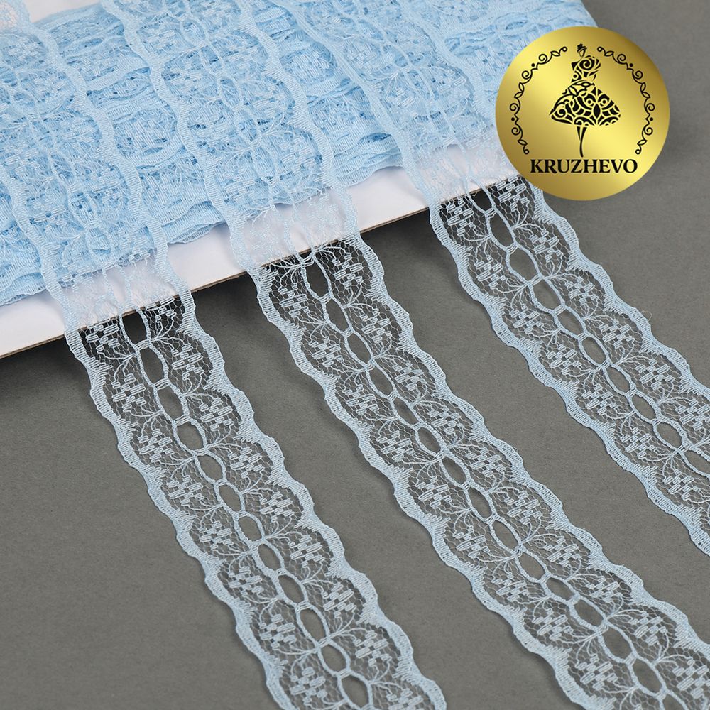 Кружево отделочное в стиле "трикотаж" 28 мм, TBY 1670, цв.05 голубой, уп.27.4м