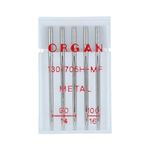 Иглы для швейных машин для металлизированных нитей 130/705 H MF, №90, №100, 5 игл, в пенале 5510000 ассорти, ORGAN