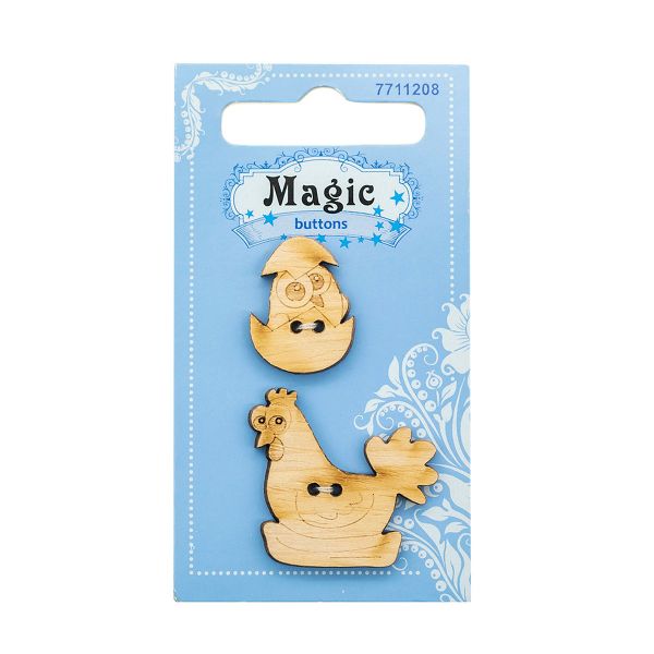 Украшения декоративные пуговицы Курочка с цыпленком, 2 шт, Magic Buttons BBL005-MX-P