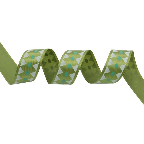 Лента атласная с рисунком Ромбы 25.0 мм / 22.5±1 метров, зеленый, Globus