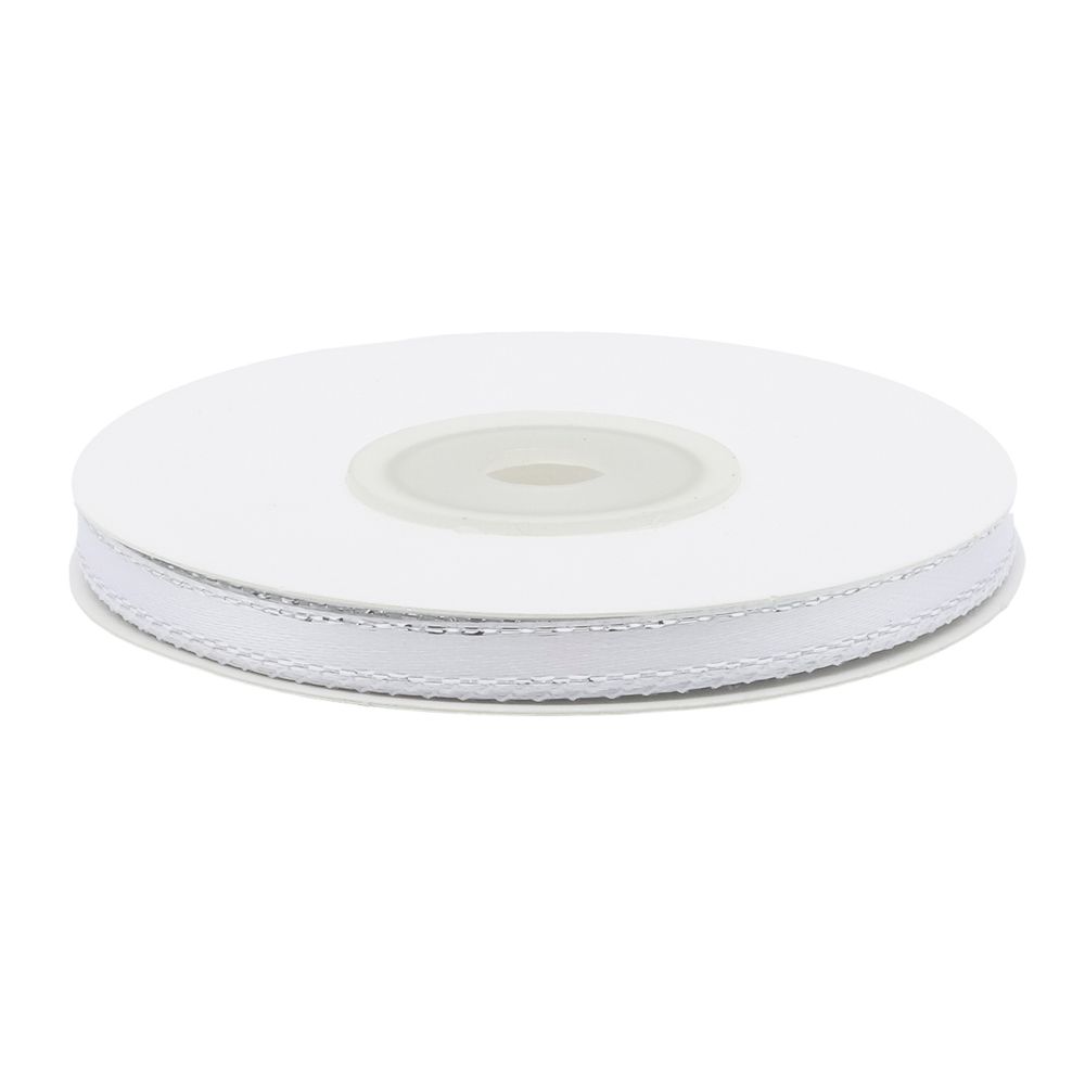 Лента атласная 1-сторонняя 6.0 мм / 22.86±1 метров, с серебряной нитью, 001 белый, Globus