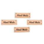 Набор кожаных бирок пришивных "Hand Made" 1,4х4см, цв. бежевый, уп.8 шт