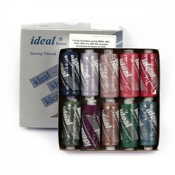 Швейные нитки (набор) 40/2, 10 кат. по 366 м, 100% п/э, MIX DS, ассорти (пыльные оттенки)