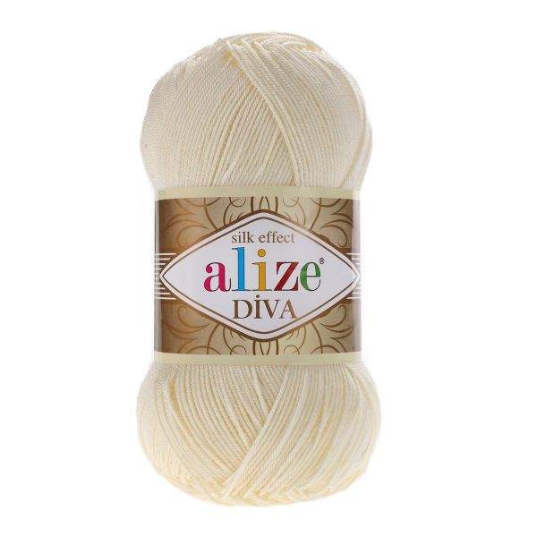 Пряжа Alize (Ализе) Diva / уп.5 мот. по 100 г, 350м, 001 кремовый A