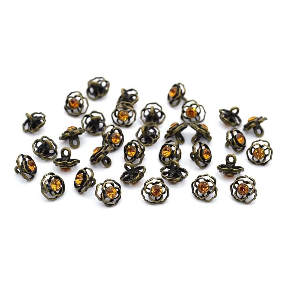 Пуговицы на ножке 16L (10мм) со стразом, металл (OB бронза), 36 шт, ME 625