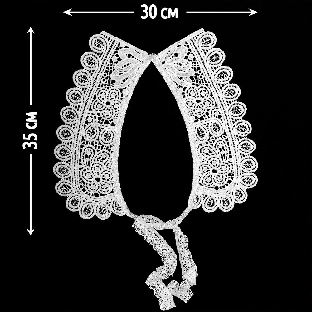 Накладной кружевной воротник 30х35 см, матовая нить Kruzhevo TBY.13/194, цв.белый уп.1шт
