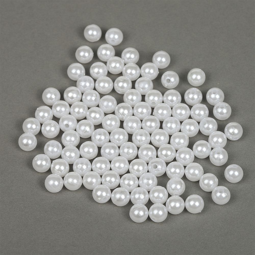 Бусины пластик (перламутр) ⌀10 мм, цв.033 белоснежный, уп.500г (960 шт), Magic4Hobby
