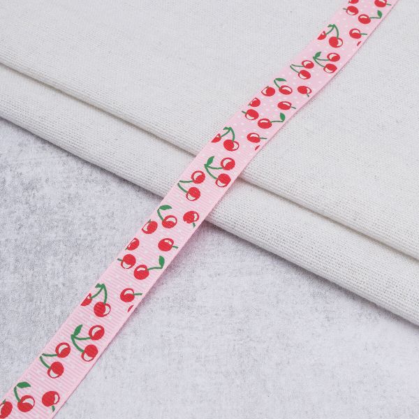 Лента репсовая (в рубчик) с рисунком 15.0 мм / 45.72 метра, ID 15158 цв. роз, 24568