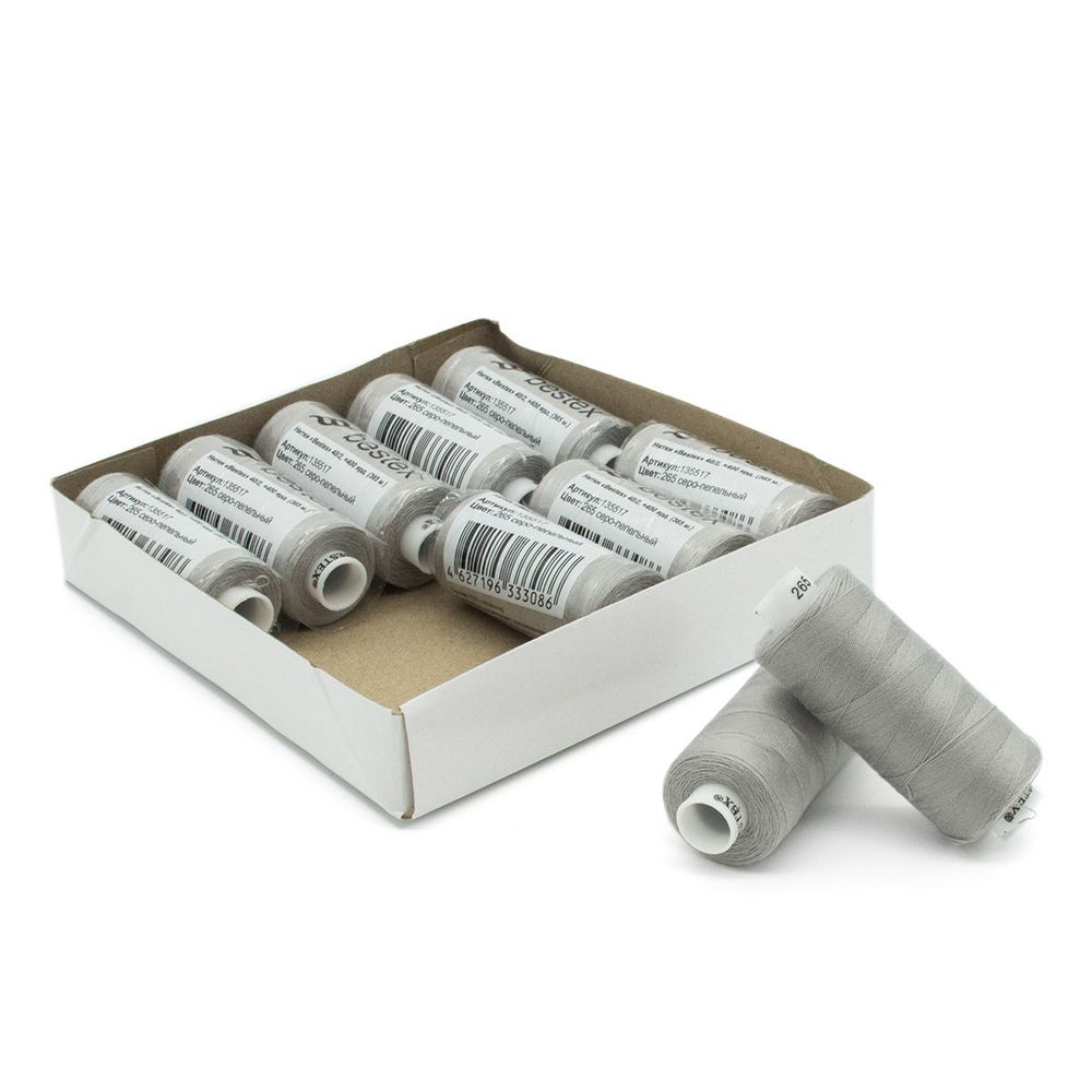 Нитки швейные бытовые Bestex 40/2, 365 м (400 ярд) / 10 кат., 265 серо-пепельный