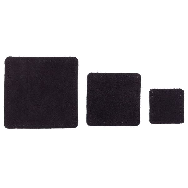 Набор заплаток пришивных из замши, квадрат 4см, 6см и 8см, с перфорацией, 3 шт, 100% кожа (20 черный), 59402