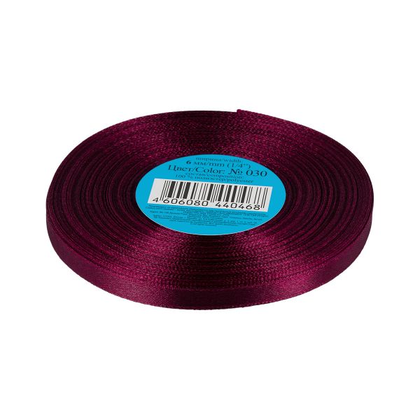Лента атласная 1-сторонняя 6.0 мм / 33±2 метра, 030 т.бордовый, Gamma