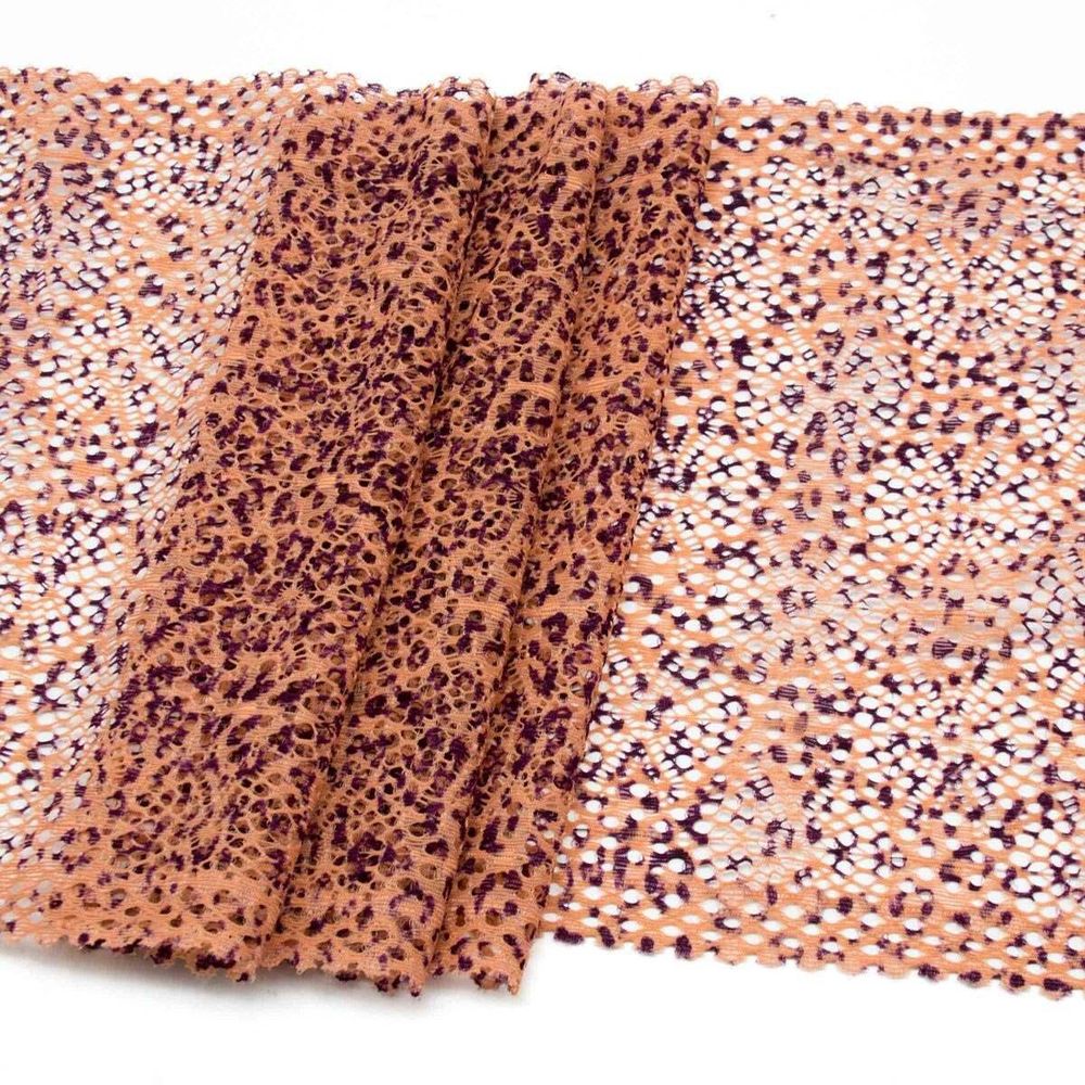 Кружево бельевое эластичное 230 мм / 10 м, бежево-бордовый