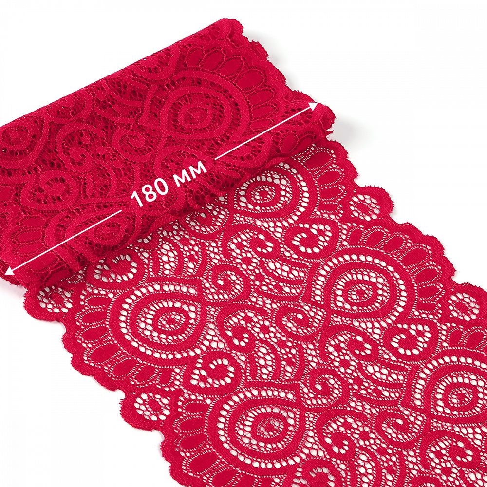 Кружево бельевое эластичное 180 мм / 3 м, TBY.L1351, цв.18-1750 карминовый красный, Kruzhevo