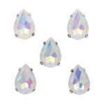 Хрустальные стразы в цапах формы капля, белый с покрытием AB 10х14 мм, 5 шт., АЦ002НН1014