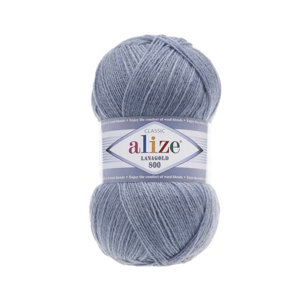Пряжа Alize (Ализе) Lana Gold 800 / уп.5 мот. по 100 г, 800м, 221 светлый джинс меланж