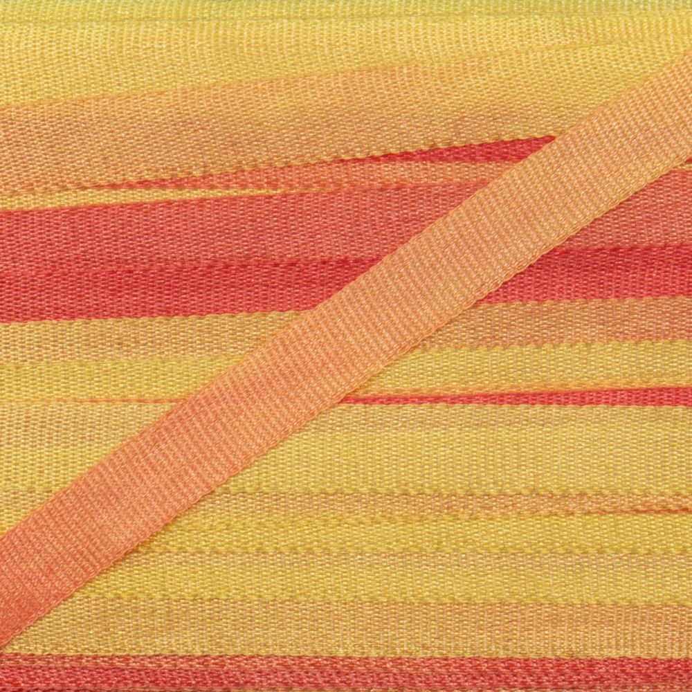 Лента (тесьма) шелковая 4.0 мм / 9.1±0.5 метров, M127 желтый/коралловый, Gamma SRM-4