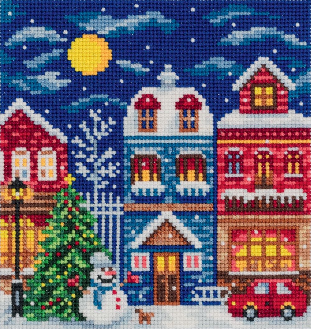 Набор для вышивания нитками Panna, открытка Зимний городок, 12.5х12 см