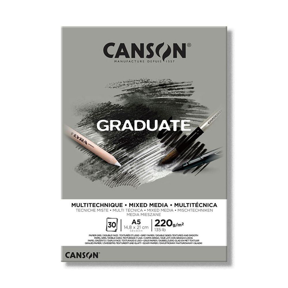 Альбом для смешанных техник Graduate Mix Media 220 г/м², A5 склейка с одной стороны 30 л, Серый, Canson C400110370