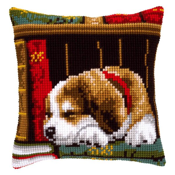 Набор для вышивания подушки Vervaco PN-0148118, Собака, спящая на книжной полке 40x40 см