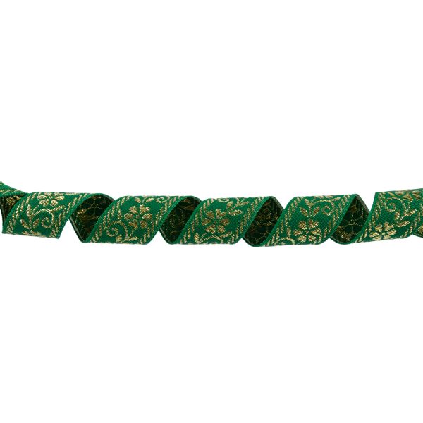 Лента (тесьма) жаккардовая 23.0-25.0 мм, / 25 метров, зеленый /под золото, Blitz